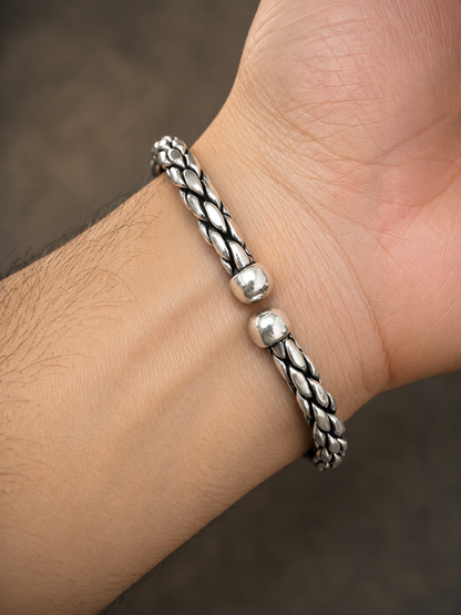 Vintage Oxidized Braided Silver Kada Bracelet