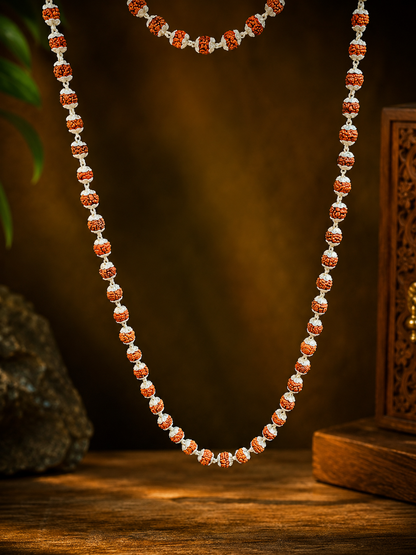 Divine 925 Silver Rudraksha Mala – Handcrafted Spiritual Necklace for Men & Women