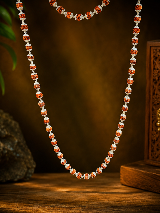 Divine 925 Silver Rudraksha Mala – Handcrafted Spiritual Necklace for Men & Women