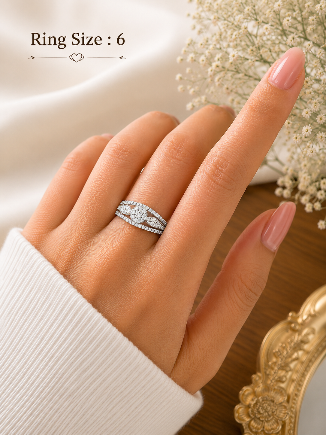 925 Sterling Silver Floral Halo Ring for Women | Sparkling CZ Statement Ring