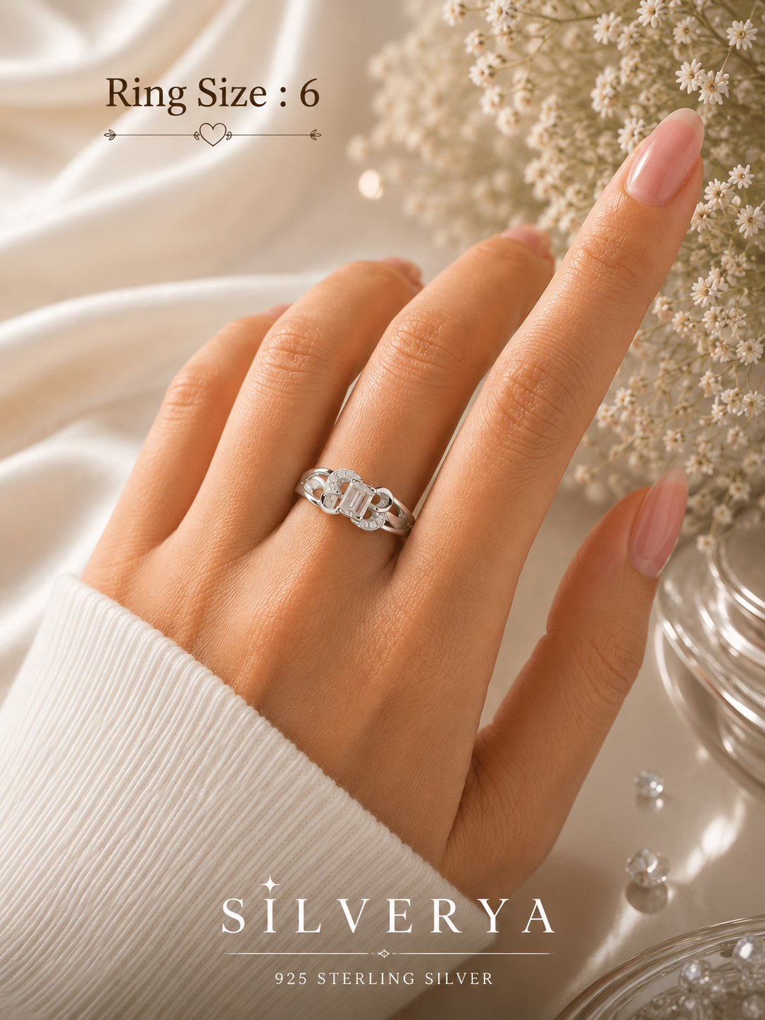 925 Sterling Silver Geometric Halo Ring for Women | Emerald-Cut CZ Statement Ring