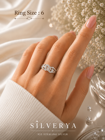 925 Sterling Silver Geometric Halo Ring for Women | Emerald-Cut CZ Statement Ring