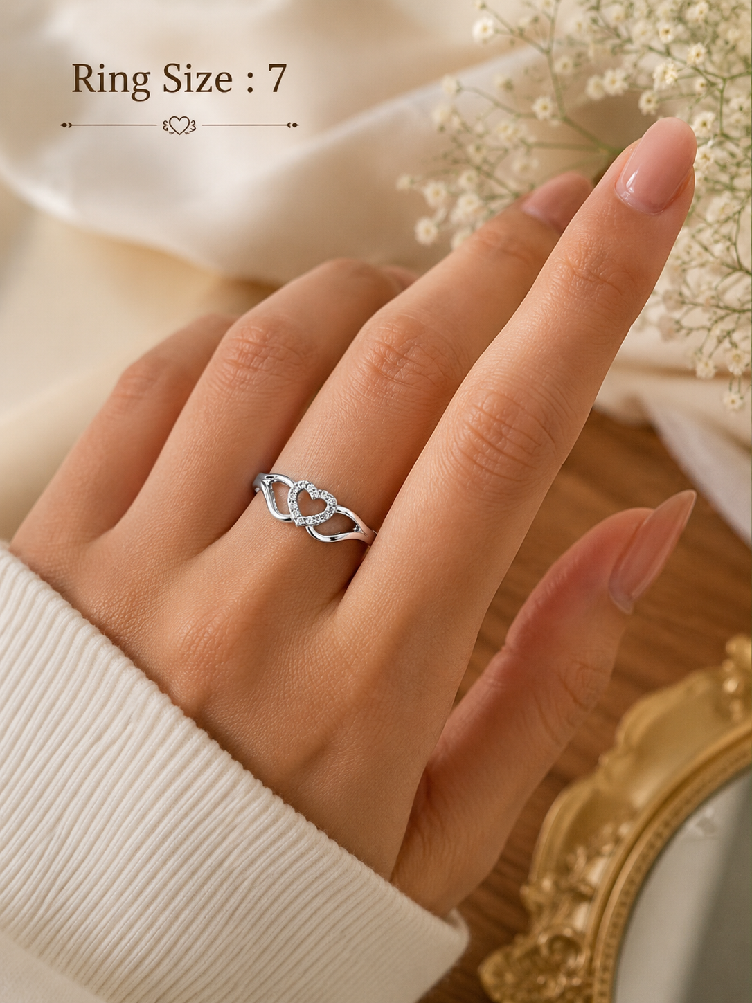 925 Sterling Silver Open Heart Ring for Women