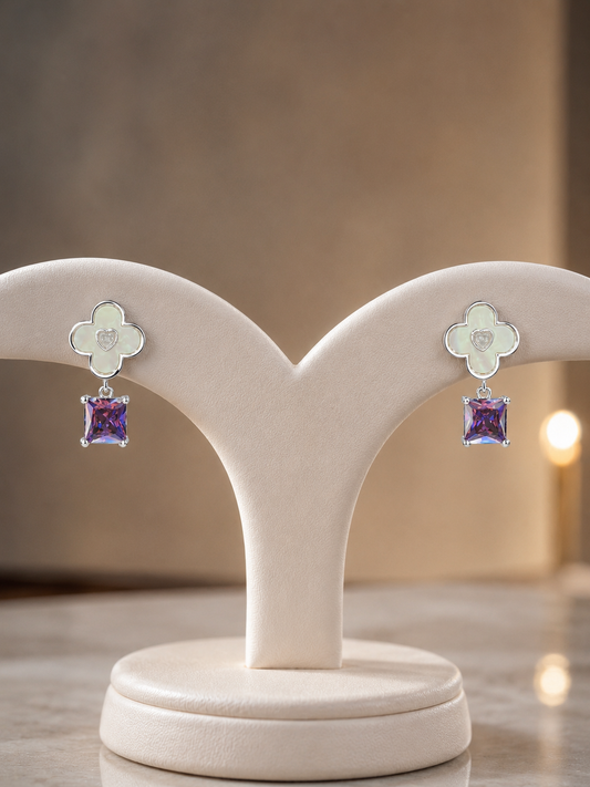 Silverya Clover Amethyst Drop Earrings – 925 Sterling Silver