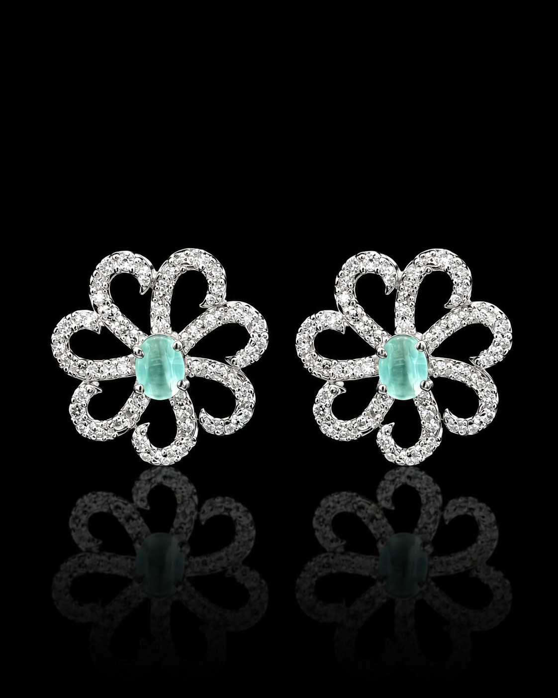 Silverya Aqua Blossom Stud Earrings – 925 Sterling Silver
