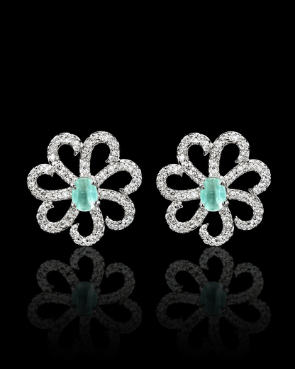 Silverya Aqua Blossom Stud Earrings – 925 Sterling Silver