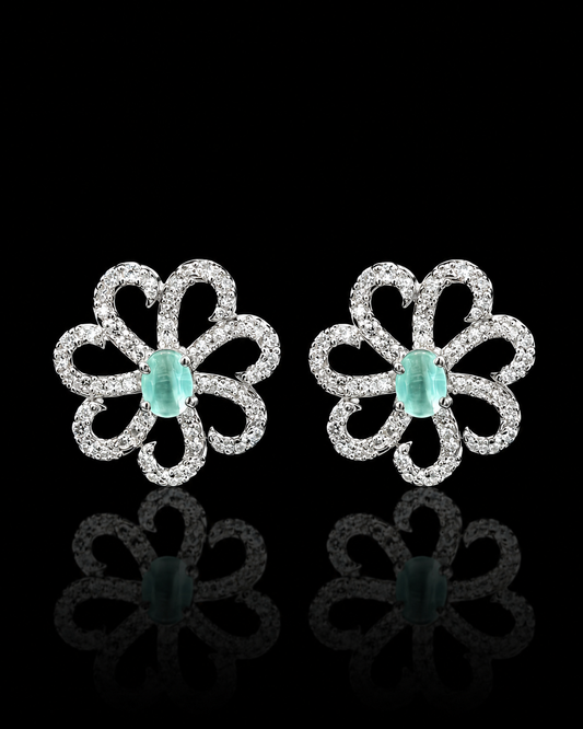 Silverya Aqua Blossom Stud Earrings – 925 Sterling Silver