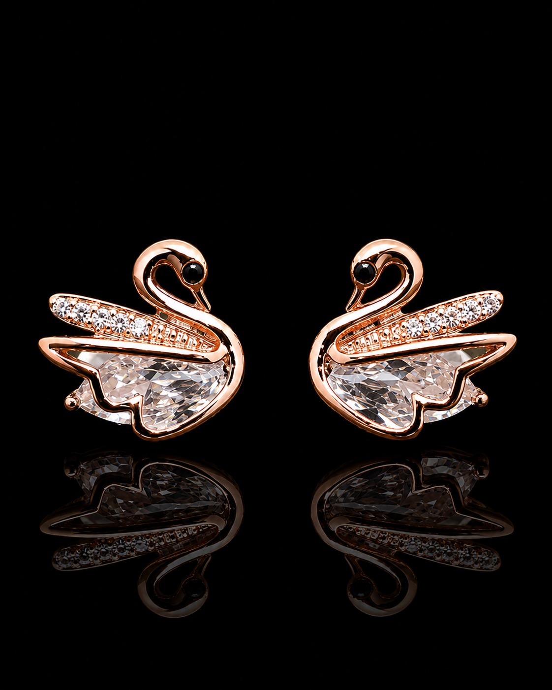 Silverya Rose Gold Swan Stud Earrings – 925 Sterling Silver