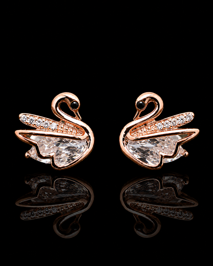 Silverya Rose Gold Swan Stud Earrings – 925 Sterling Silver