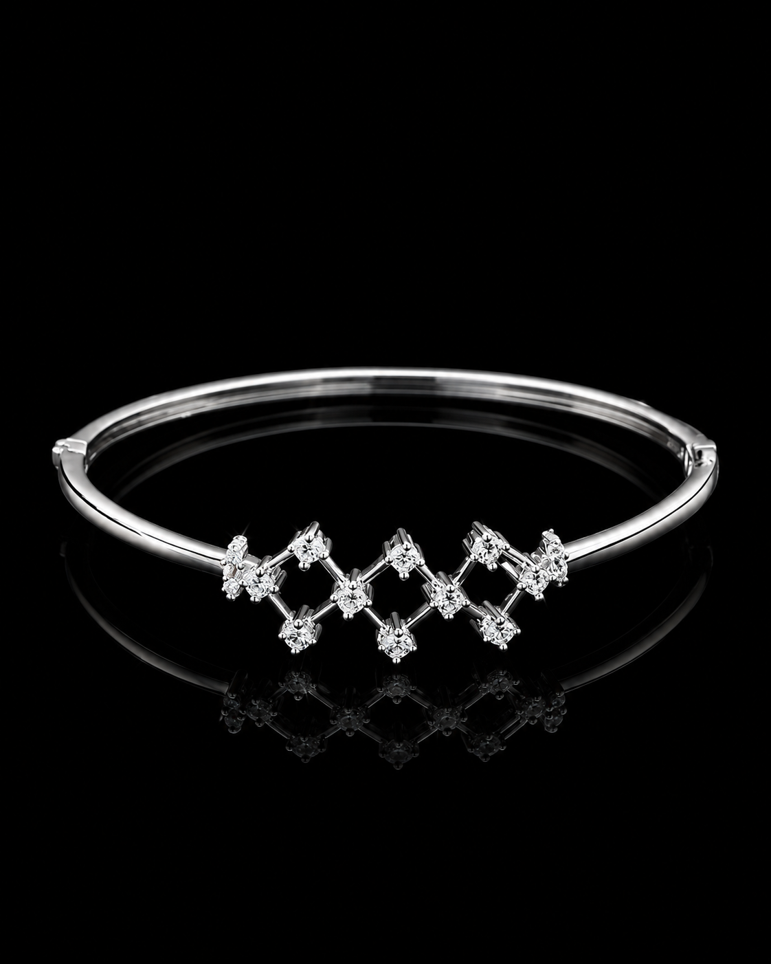 925 Sterling Silver Crystal Crossline Open Bracelet for Women