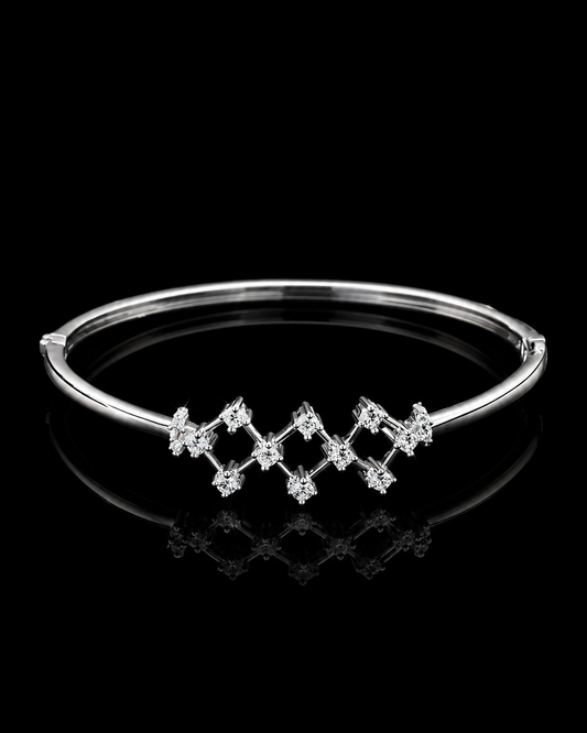 925 Sterling Silver Crystal Crossline Open Bracelet for Women