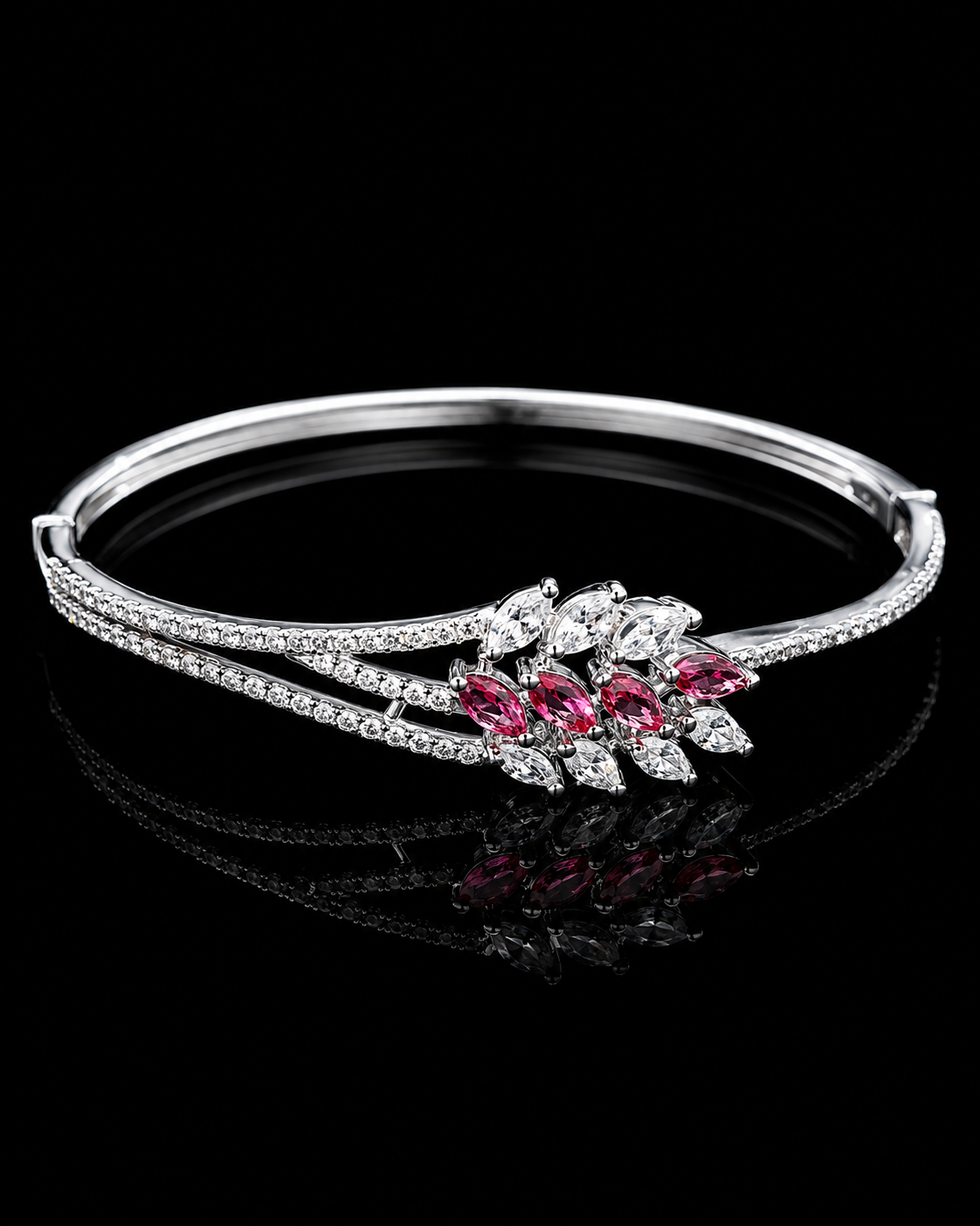 Ruby Leaf Elegance 925 Sterling Silver Bracelet – Luxury Sparkle Cuff
