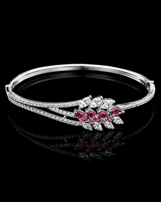 Ruby Leaf Elegance 925 Sterling Silver Bracelet – Luxury Sparkle Cuff