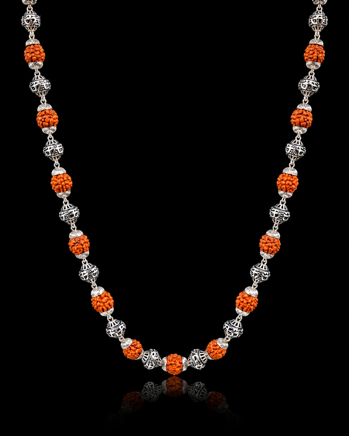 925 Sterling Silver Om Rudraksha Mala – Sacred Spiritual Necklace for Men & Women