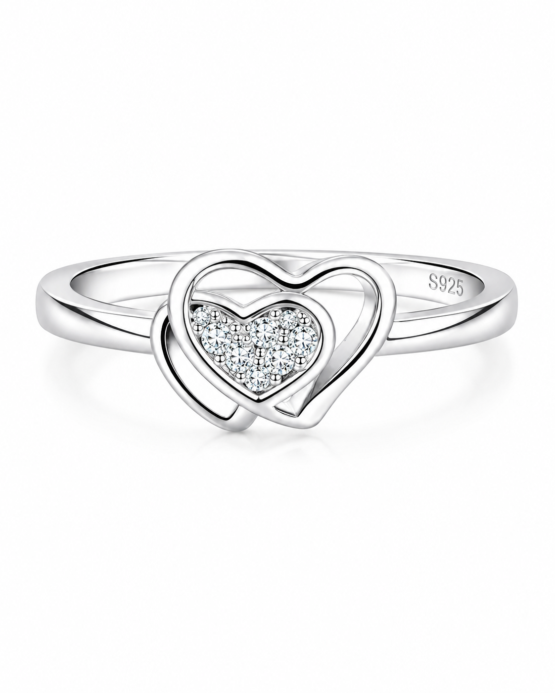 925 Sterling Silver Double Heart Ring for Women | Sparkling CZ Love Ring