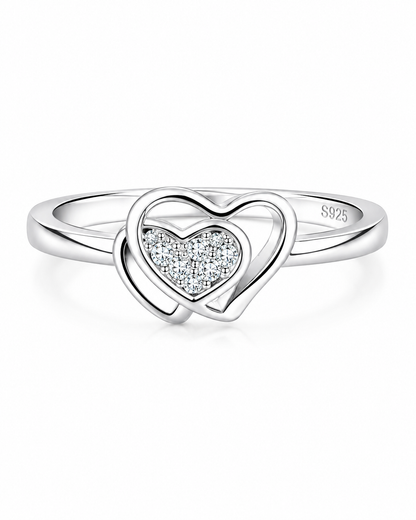 925 Sterling Silver Double Heart Ring for Women | Sparkling CZ Love Ring