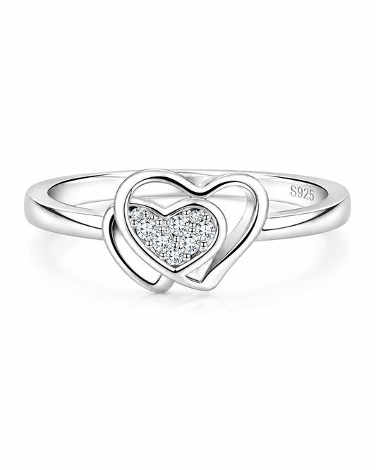 925 Sterling Silver Double Heart Ring for Women | Sparkling CZ Love Ring