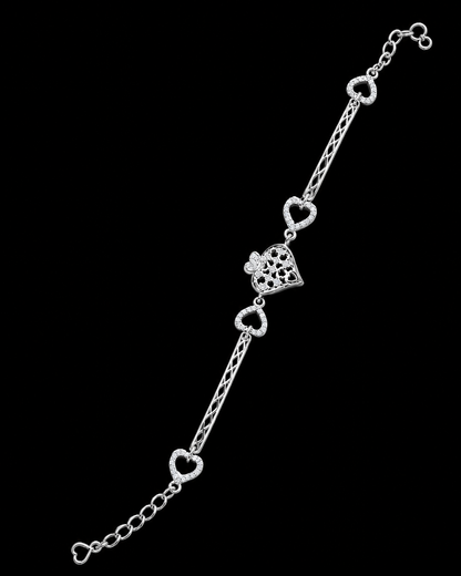 925 Sterling Silver Heart Lock Charm Bracelet | Adjustable Romantic Bracelet for Women