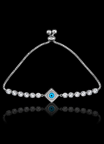 925 Sterling Silver Evil Eye Adjustable Tennis Bracelet for Women | Cubic Zirconia Luxury Bracelet