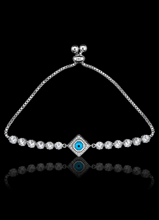 925 Sterling Silver Evil Eye Adjustable Tennis Bracelet for Women | Cubic Zirconia Luxury Bracelet