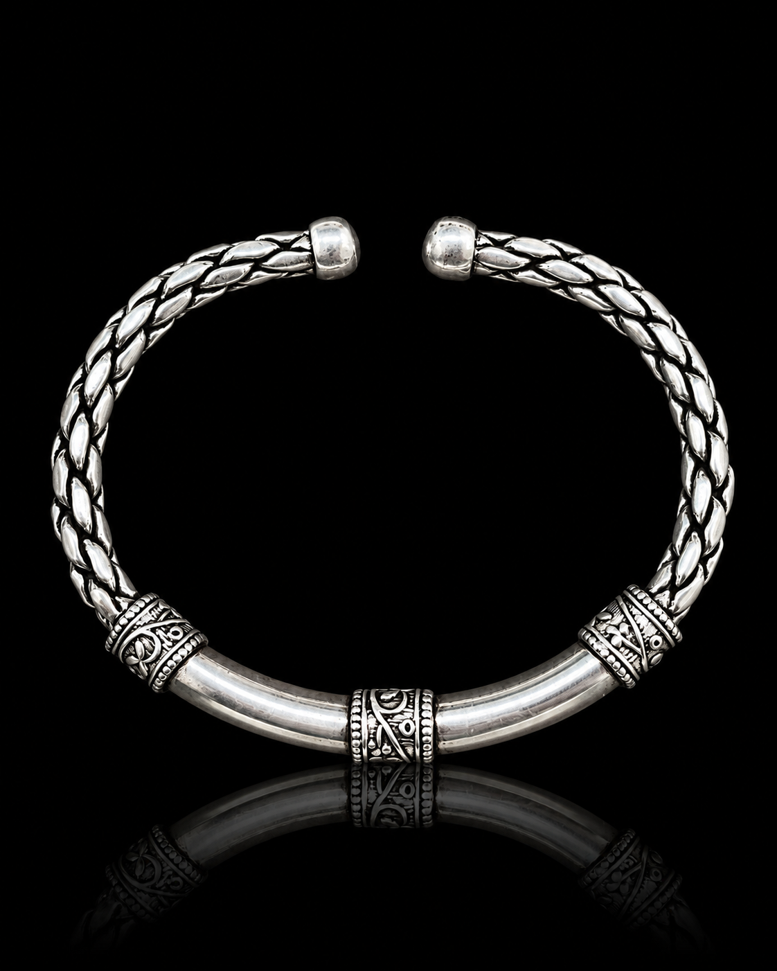 Vintage Oxidized Braided Silver Kada Bracelet