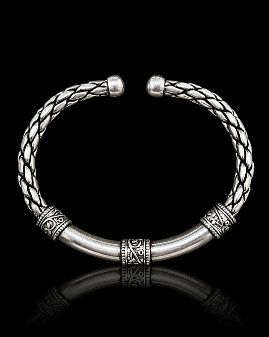 Vintage Oxidized Braided Silver Kada Bracelet