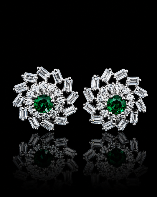Silverya Emerald Bloom Stud Earrings – 925 Sterling Silver
