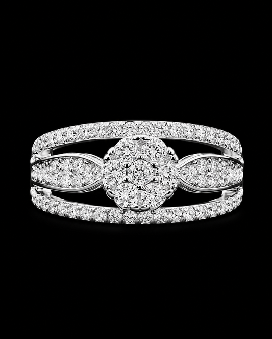 925 Sterling Silver Floral Halo Ring for Women | Sparkling CZ Statement Ring