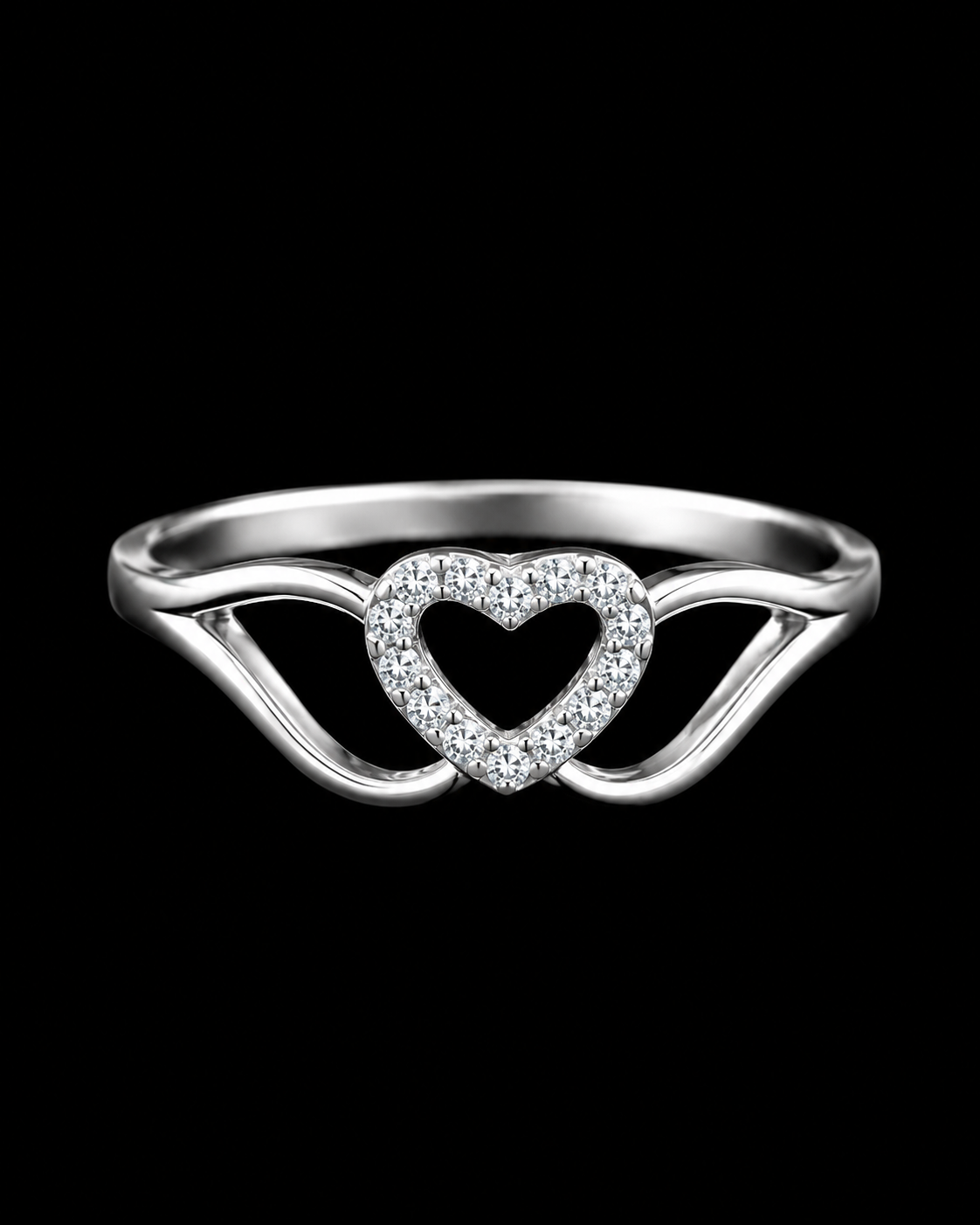 925 Sterling Silver Open Heart Ring for Women