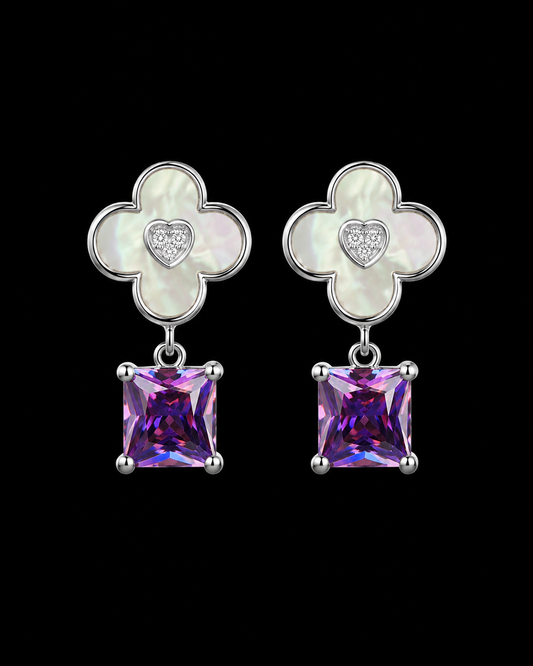 Silverya Clover Amethyst Drop Earrings – 925 Sterling Silver