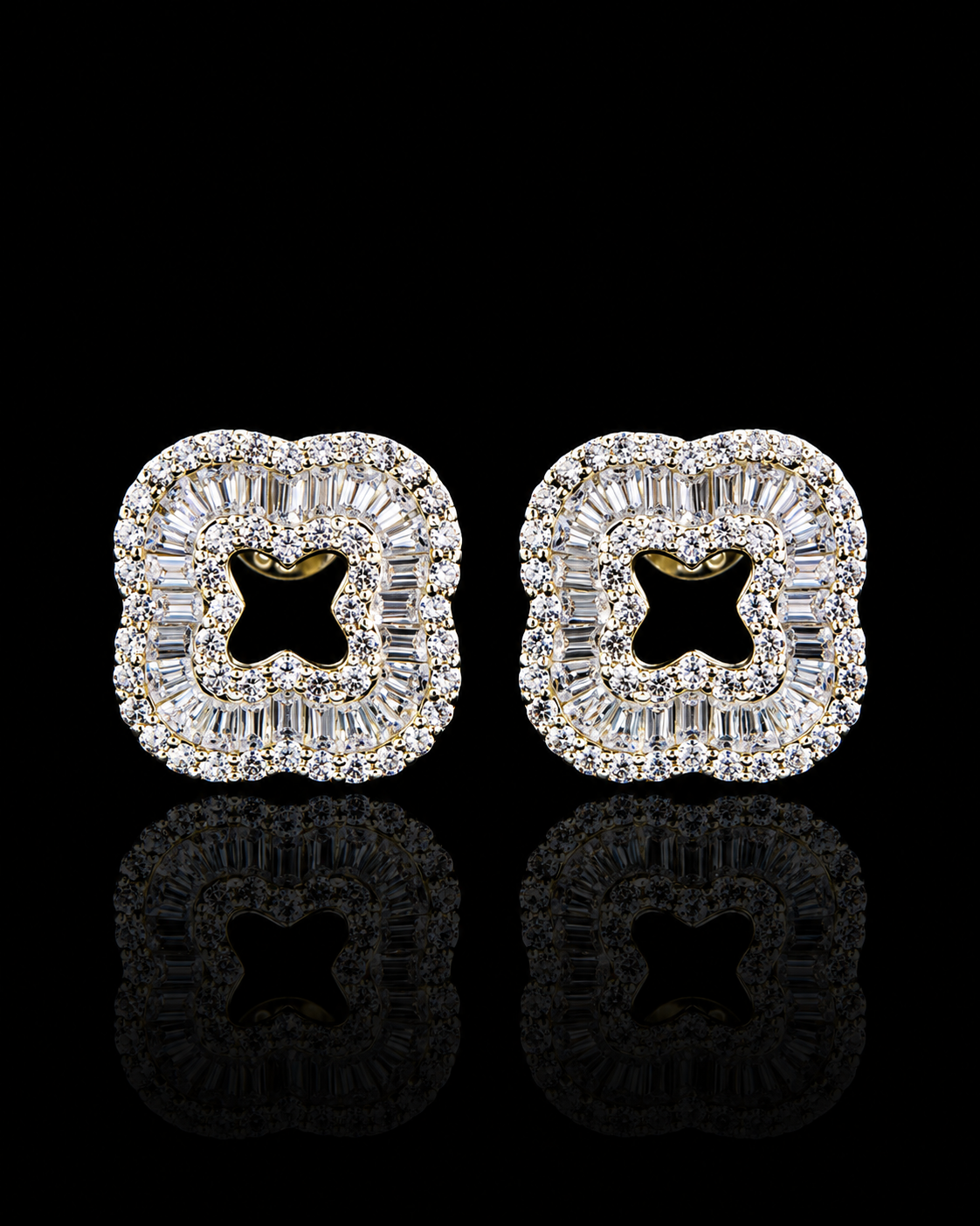 Luxe Dual-Tone Clover Zircon Stud Earrings – 925 Sterling Silver