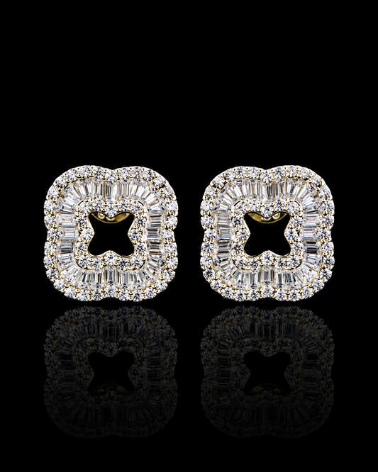 Luxe Dual-Tone Clover Zircon Stud Earrings – 925 Sterling Silver
