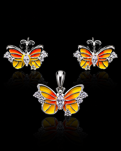 Golden Flutter 925 Sterling Silver Butterfly Pendant & Earrings Set with Chain for Women