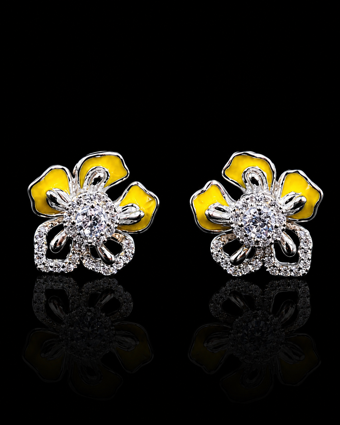 Sunlit Blossom 925 Sterling Silver Floral Stud Earrings