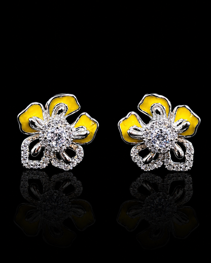 Sunlit Blossom 925 Sterling Silver Floral Stud Earrings