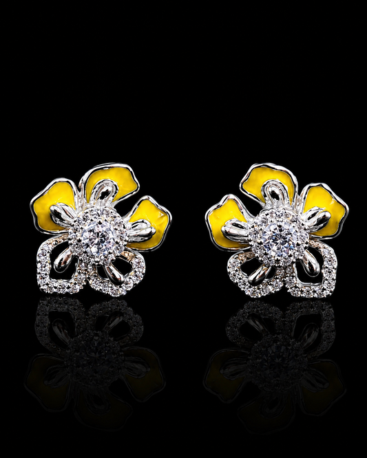 Sunlit Blossom 925 Sterling Silver Floral Stud Earrings