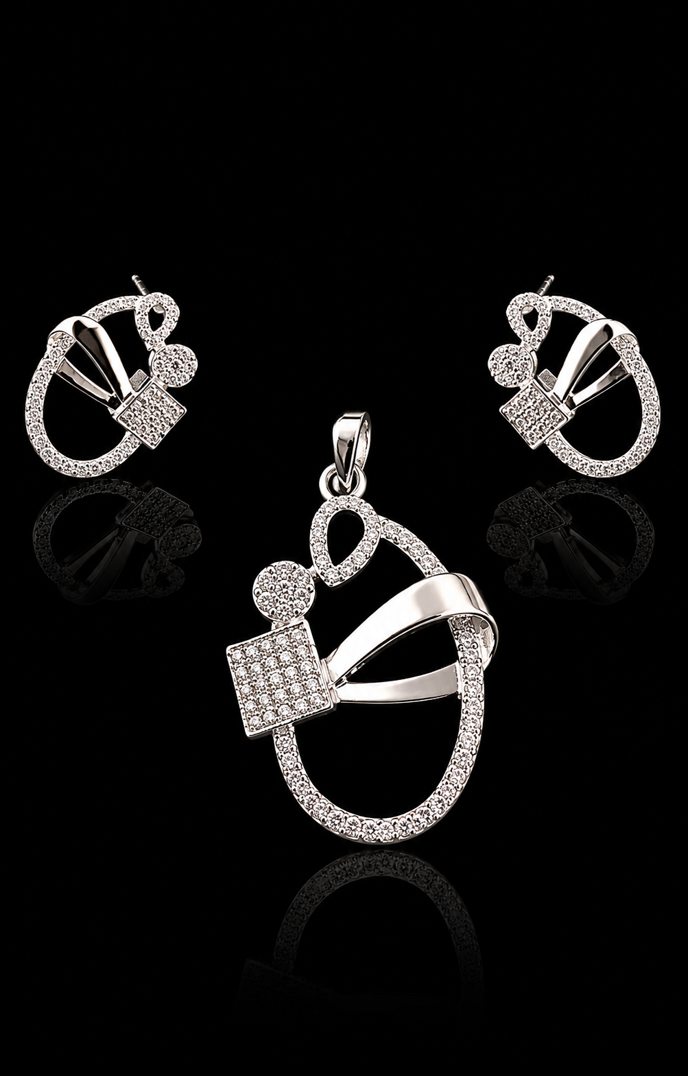 Celestial Sparkle 925 Sterling Silver Pendant Set with Chain & Earrings for Women