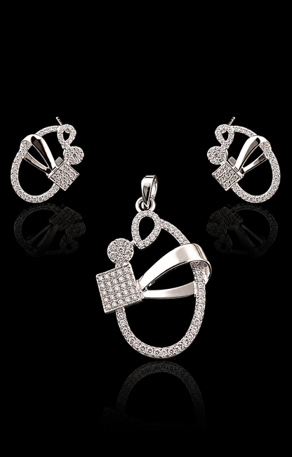 Celestial Sparkle 925 Sterling Silver Pendant Set with Chain & Earrings for Women