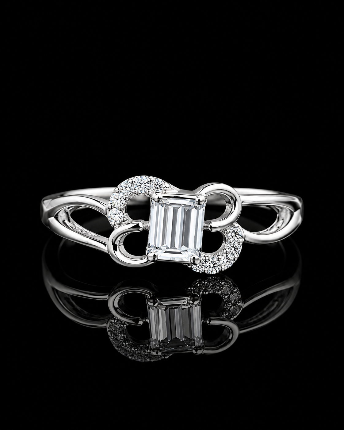 925 Sterling Silver Geometric Halo Ring for Women | Emerald-Cut CZ Statement Ring
