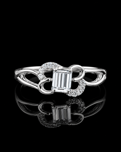 925 Sterling Silver Geometric Halo Ring for Women | Emerald-Cut CZ Statement Ring
