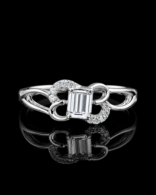 925 Sterling Silver Geometric Halo Ring for Women | Emerald-Cut CZ Statement Ring