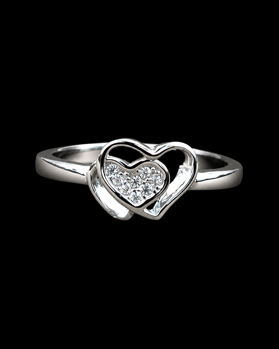 925 Sterling Silver Double Heart Ring for Women | Sparkling CZ Love Ring